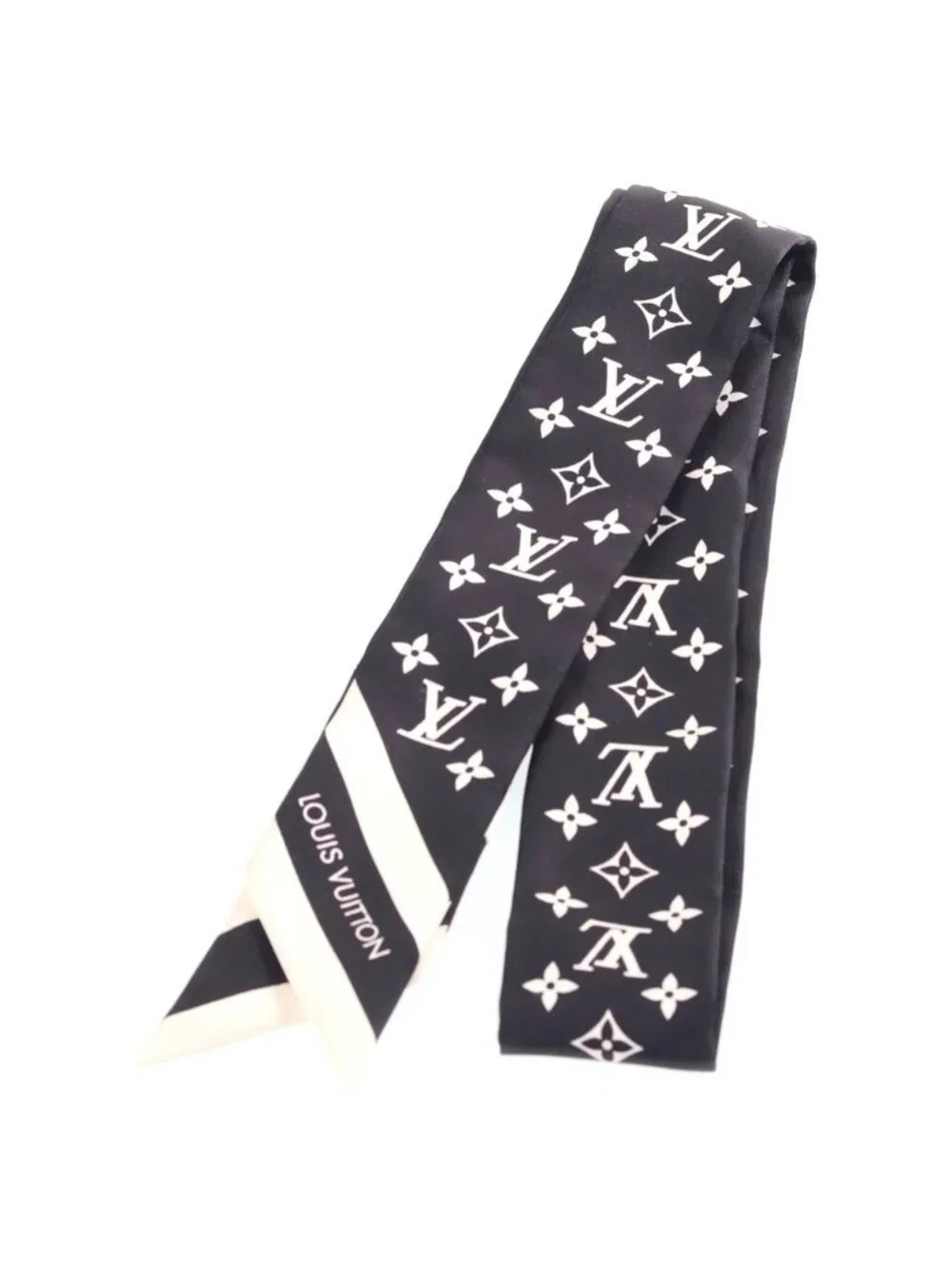 Louis Vuitton Bandeau BB Monogram Twilly Silk Scarf Black White